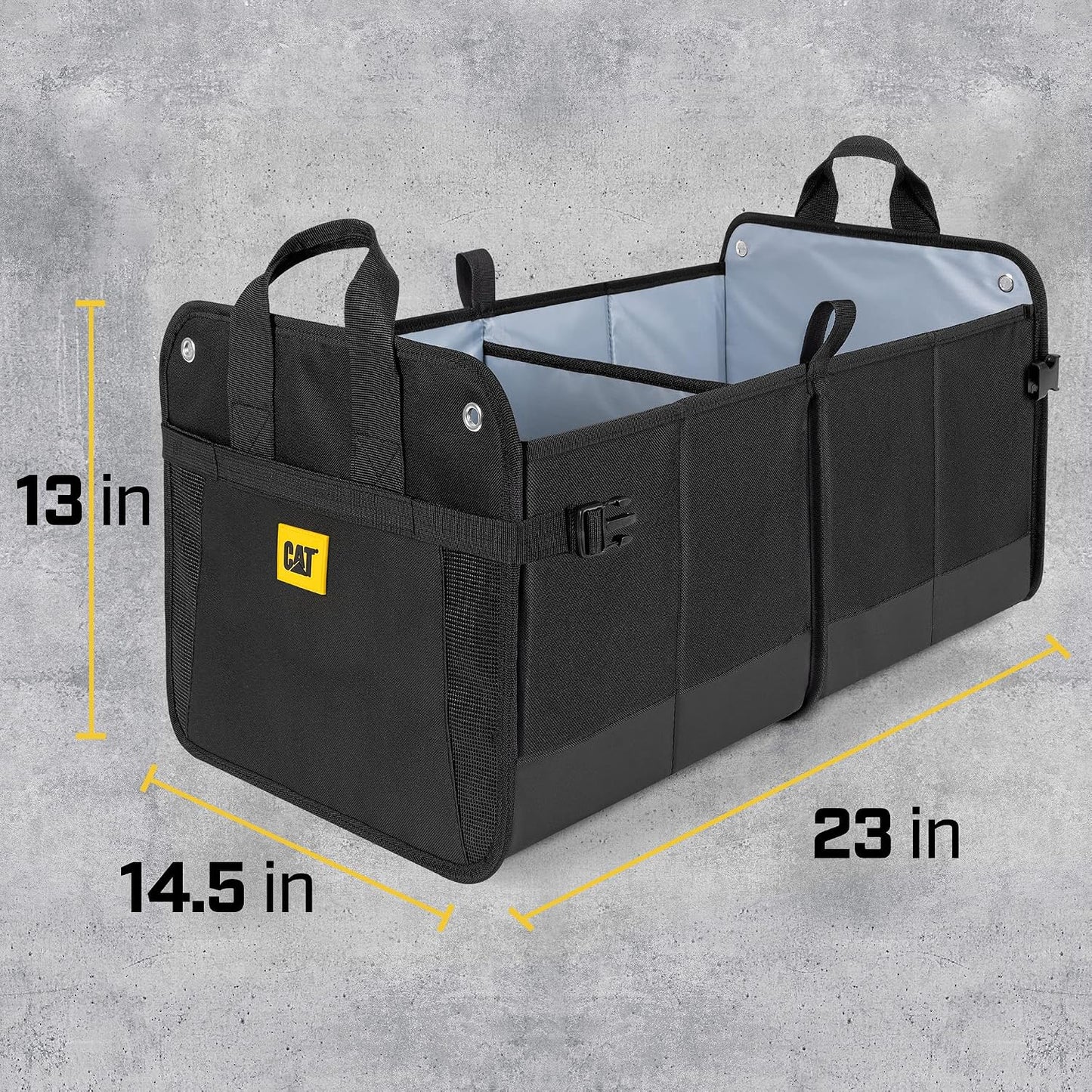 CAT® Car Trunk & Seat Organizer Bundle – Heavy Duty Collapsible Dual-Compartment Trunk Storage + Portable Seat Organizer Caddy, Adjustable Straps, Compact Travel Storage for Cars, Truck & SUV – Black