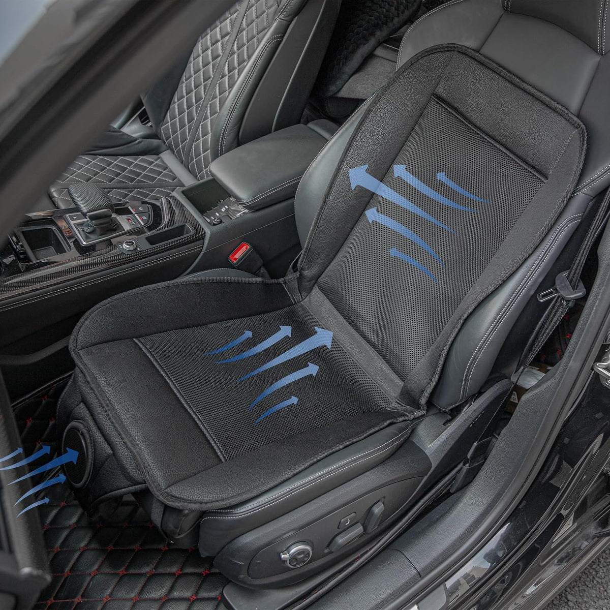 Premium Tech Cooling Car Seat Cushion - Black 12V Adjustable Temperature, Ergonomic Comfort with Enhanced Airflow, Universal Fit for All Vehicles