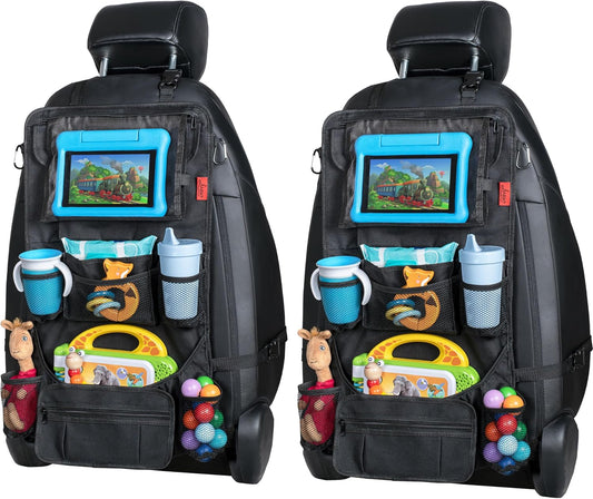 Lusso Gear Heavy Duty Back Seat Car Organizer Extra Large for Protection, Sag Proof & Reinforced Corners, Protects iPad & Backseat, 12 Versatile Car Seat Organizer Storage Compartments (Black) 2-Pack