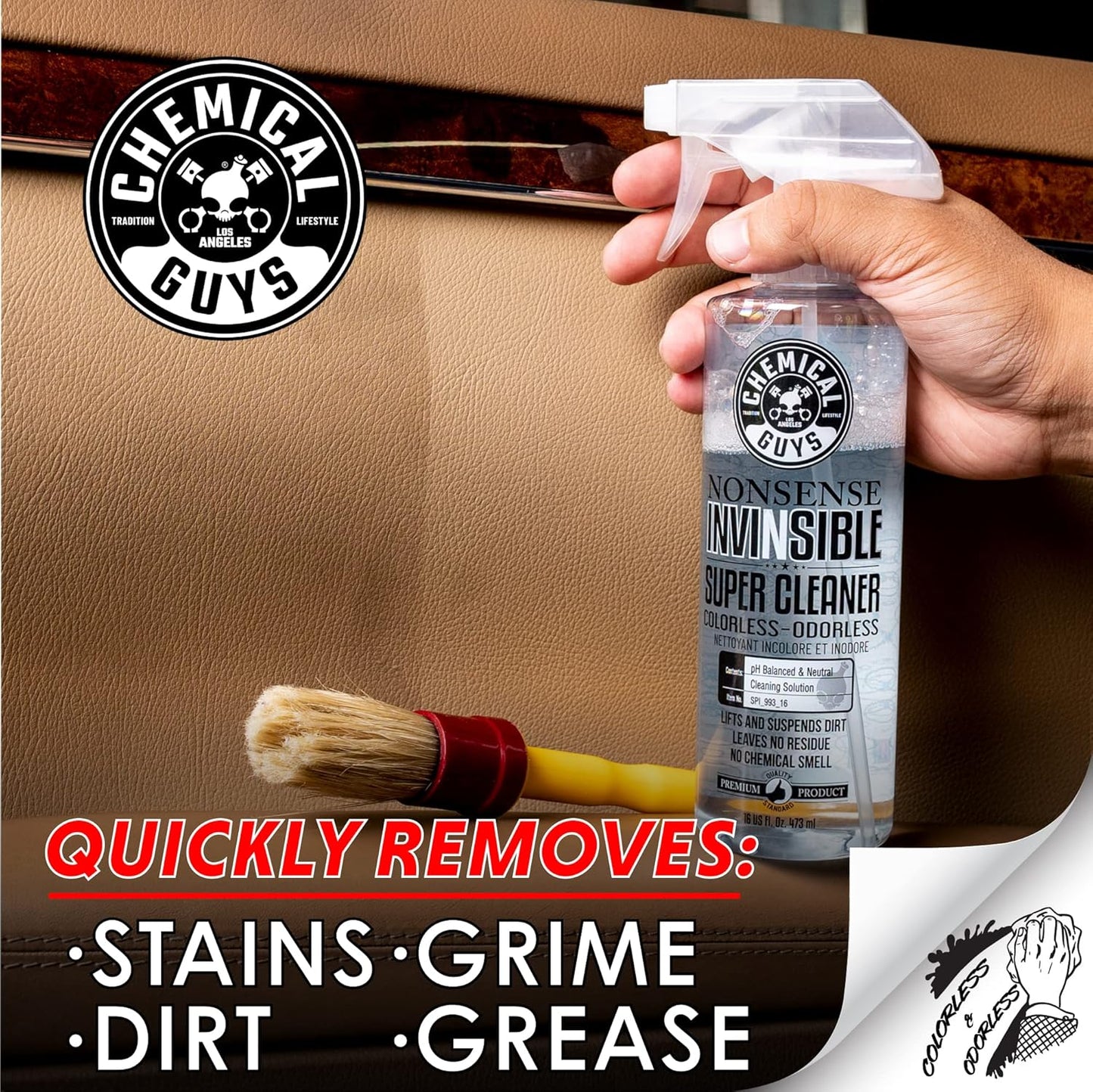 Chemical Guys SPI_993_16T Nonsense Colorless & Odorless All Surface Cleaner, Unscented (16 fl oz) Professional Grade Premium Microfiber Towels, Gold 16" x 16", Pack of 3
