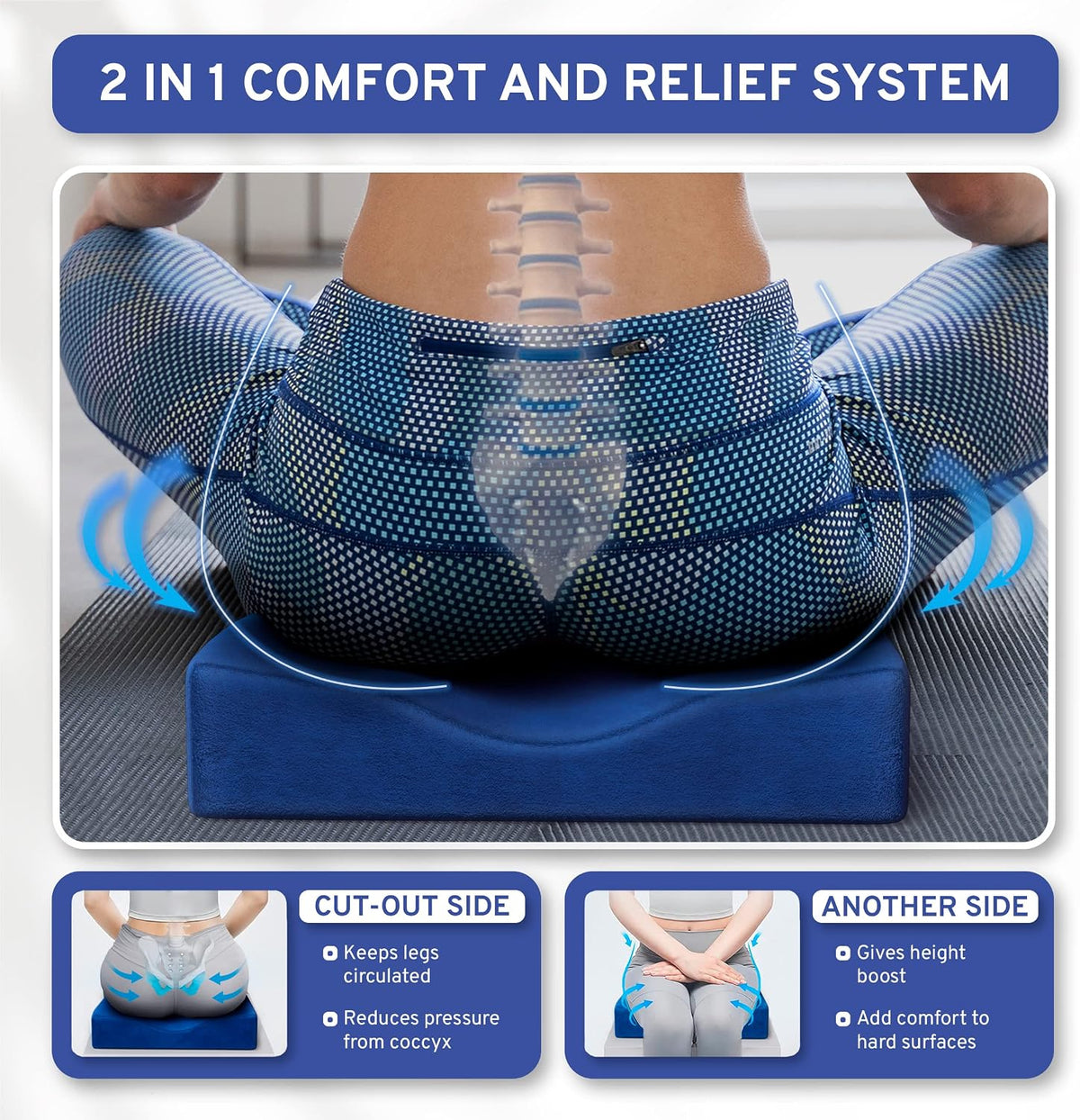 ComfySure Wedge Pillow for Office Chair Cushion and Car Seat Cushion - Medium Firm Memory Foam Seat Pad for Truck Seat, Gaming Chair - Orthopedic Support and Pain Relief for Tailbone and Hip