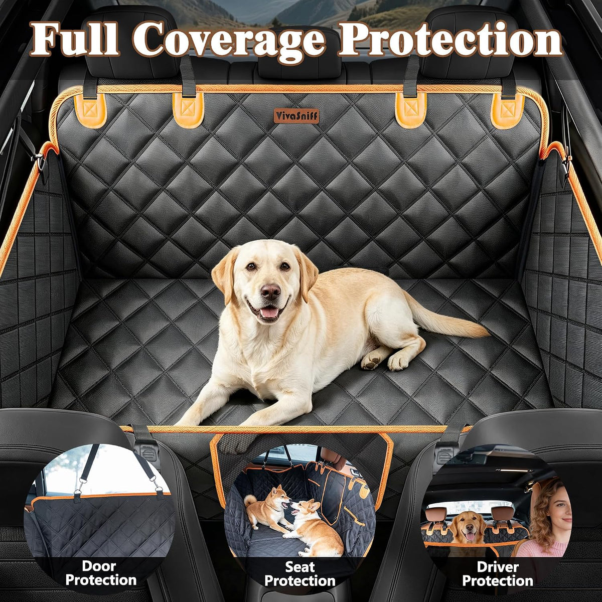 Dog Car Seat Cover for Back Seat – 900D Oxford Heavy Duty Hard Bottom Extender, Waterproof Dog Hammock with Mesh Window, Joint-Friendly Sponge Pad, Supports 600LBS – Fits Sedan/SUV