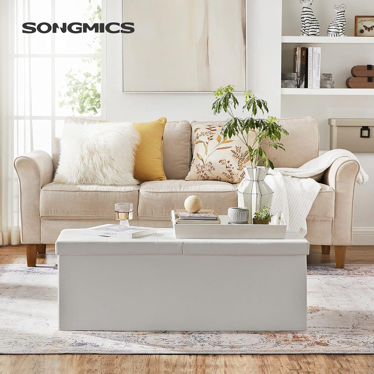SONGMICS 43.3 Inches Folding Storage Ottoman Bench with Flipping Lid