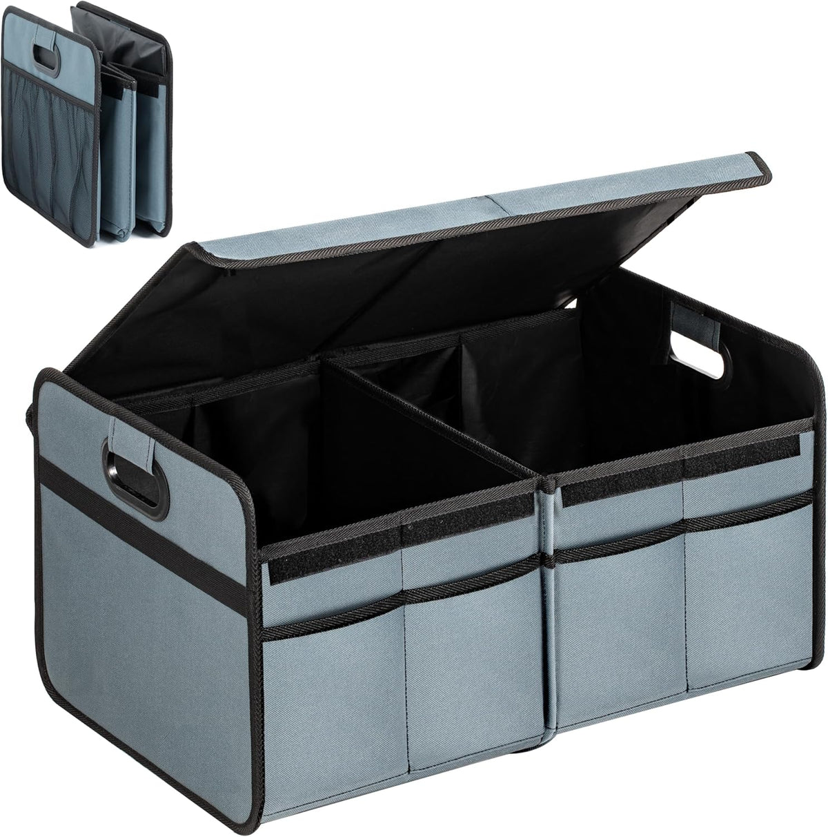 Simple Deluxe Car Trunk Organizer, 2 Compartments Collapsible Trunk Storage, Anti-slip Design, Made of Waterproof 600D Oxford Polyester, Suitable for SUV, Minivan, Truck, Standard Size, Black