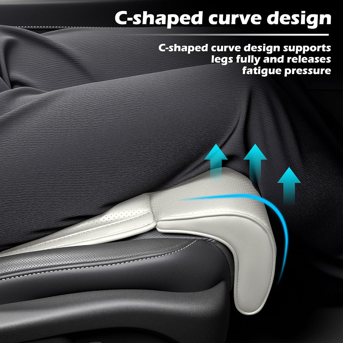 Car Seat Leg Extender Relieve Fatigue Car Seat Cushion with Leg Support for Long Driving, Memory Foam Legs Rest for Office Chairs Leg Support Cushion for Driver,Off White