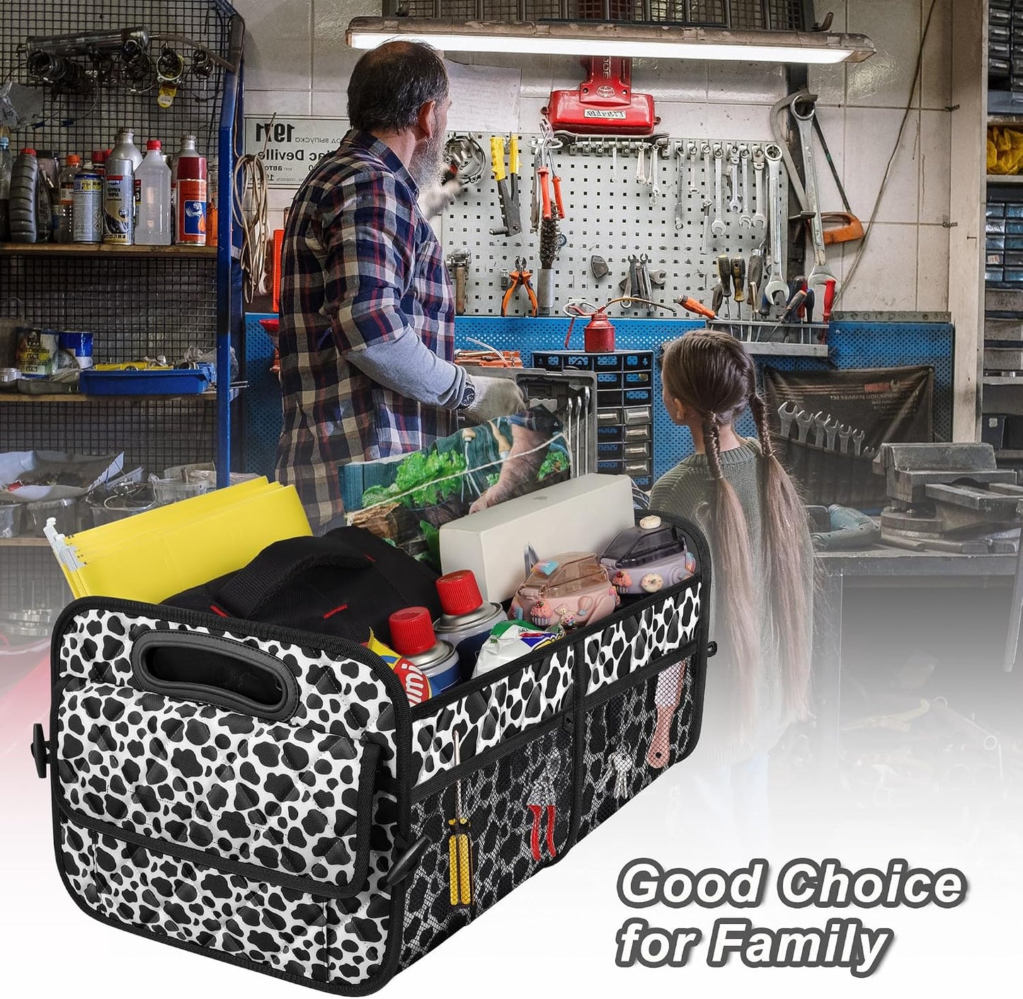 Deosk Trunk Organziers and Storage with Reinforced Handles,Car Accessories for Women/Men 50L Waterproof Polyester Trunk Organzier for Car/SUV/Minivan/Truck(Medium, Cow print)