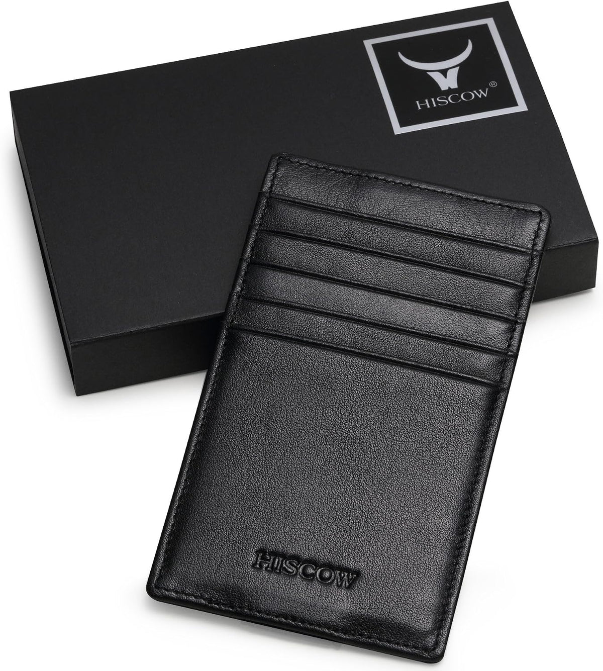 HISCOW Car Sun Visor Card Holder with Elastic Band Fastener - Italian Calfskin (Black)