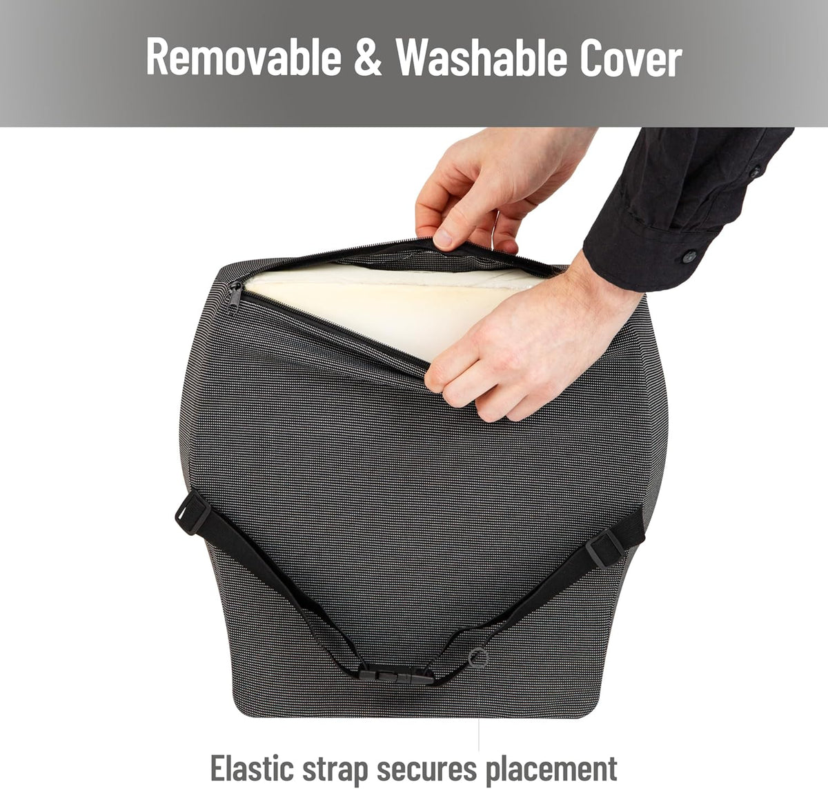 Mind Reader Lumbar Support Cushion for Office Chair and Car Seat, Memory Foam and Cooling Gel Core, Air-Cloud Technology, 15.5" L x 3.75" W x 14.25" H, Black