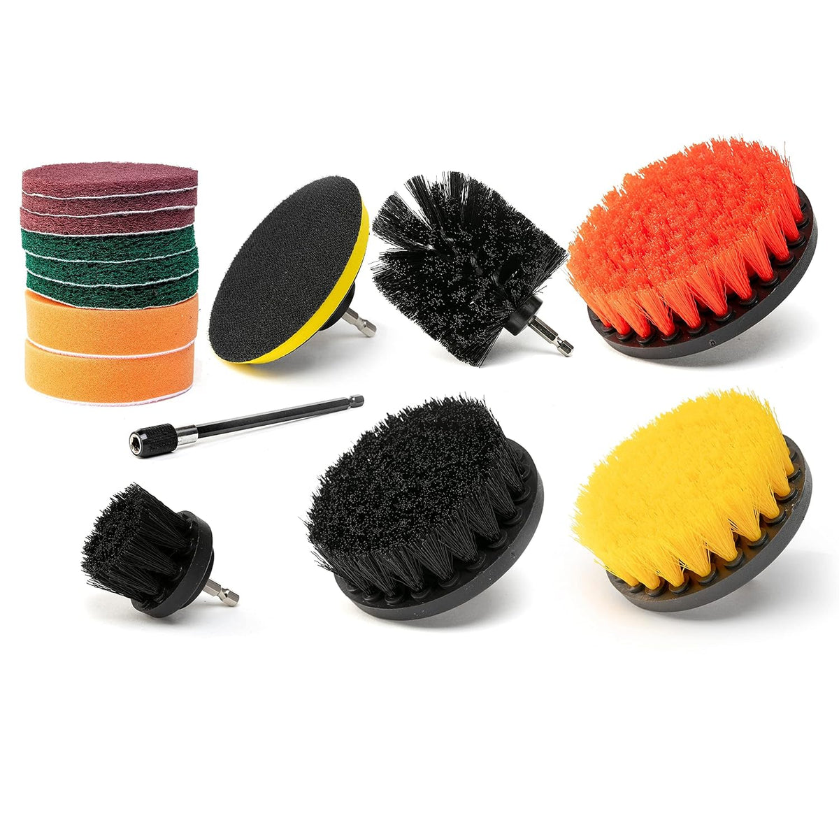 NEIKO 00321A Drill Brush Set, 9-Piece All-Purpose Scrubbing Attachments for Cleaning & Car Detailing, Extended-Reach Power Scrubber