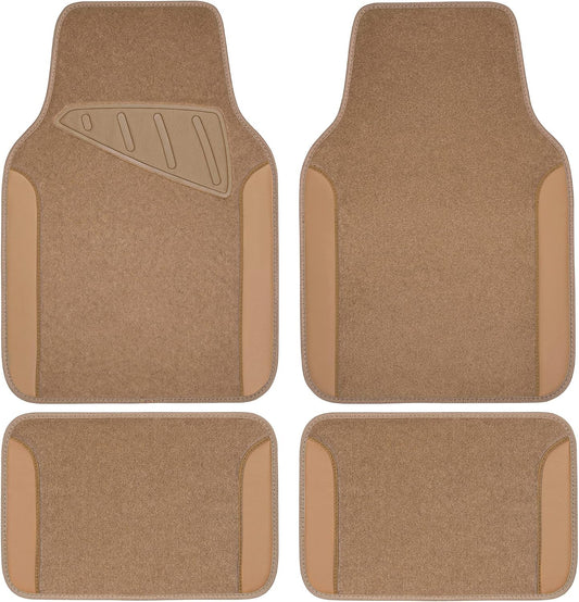 CAR PASS Beige Leather & Waterproof Car Carpet Floor Mats, Universal Car Mats Fit for SUV,Vans,sedans, Trucks,Set of 4pcs Car Carpet with Anti-Slip nibbs Driver Heel Pad (All Beige)