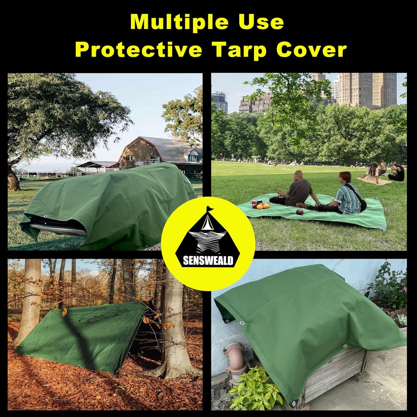 2 Pack Heavy Duty Canvas Tarp 4x8 Feet 16oz Water-Resistant Canvas Cover with Grommets，Tear Resistant, Durable, Multipurpose Protective Green Tarp for Camping, Tent, Car