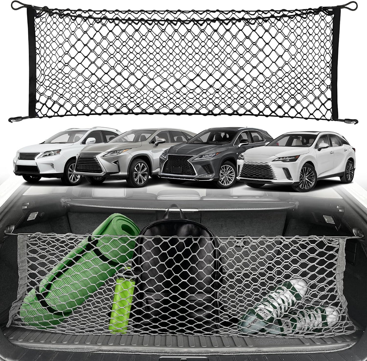 Envelope Style Trunk Mesh Cargo Net for Lexus RX300-450 2010-2025, Automotive Exterior Accessories - Premium Car Storage Organizers, Cargo Bed Net for Pickup Truck, Smart Vehicle Storage Organizer