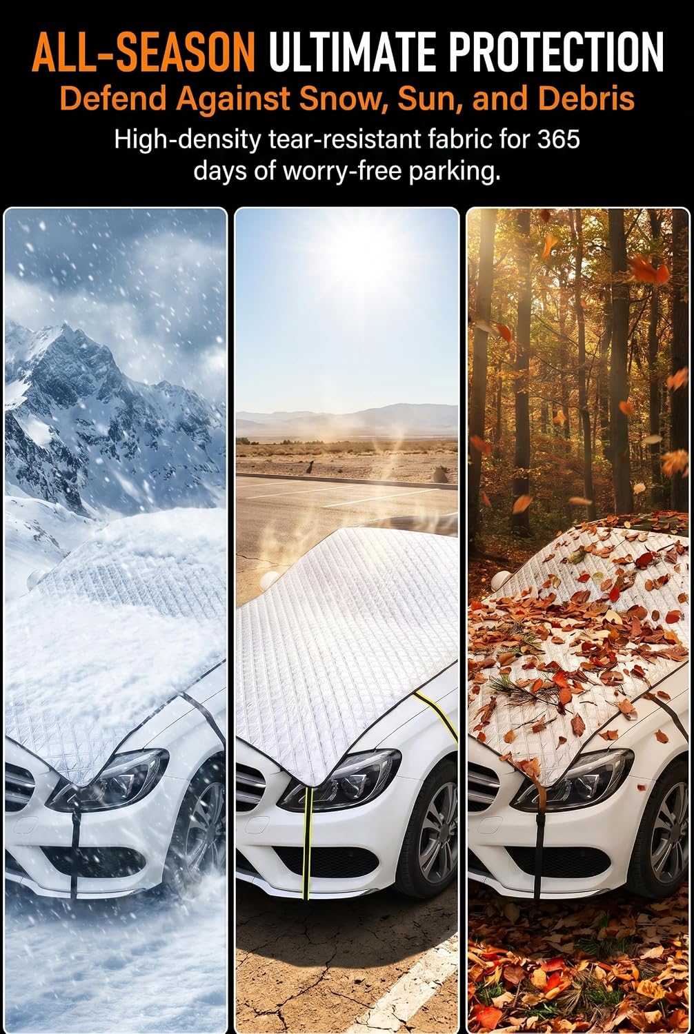 Half Car Cover, Windshield Cover for Ice & Snow, Snow Shield Car Covers, Aluminum Foil Heat Block Sunshade Hood Covers, Universal for Most Cars, SUVs, Trucks 79X59 Inch (Silver)