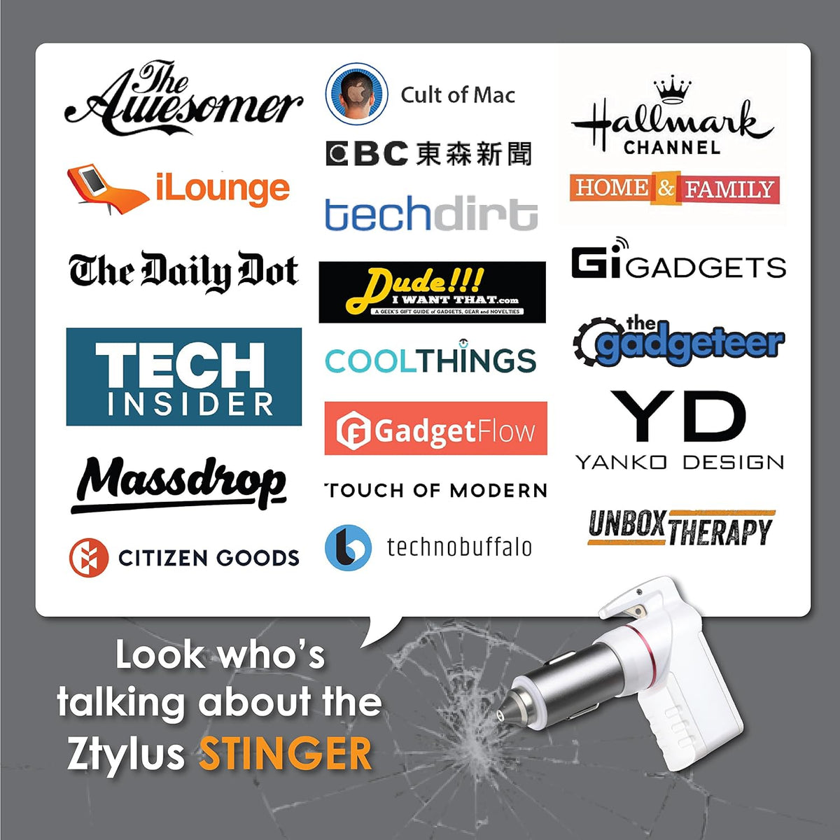 Ztylus Stinger Plus Car Vehicle Emergency Escape Tool, Life-Saving, Spring Loaded Window Breaker Punch, Seat Belt Cutter, Dual USB Ports Max 3.1A Output Cigarette Charger, White