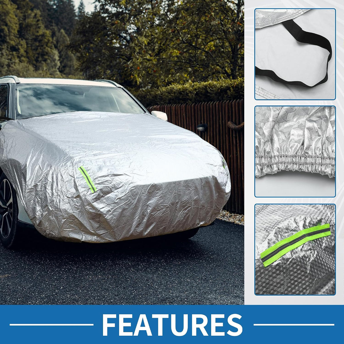 Car Windshield Cover with Reflective Straps Silver Tone 79" x 41"