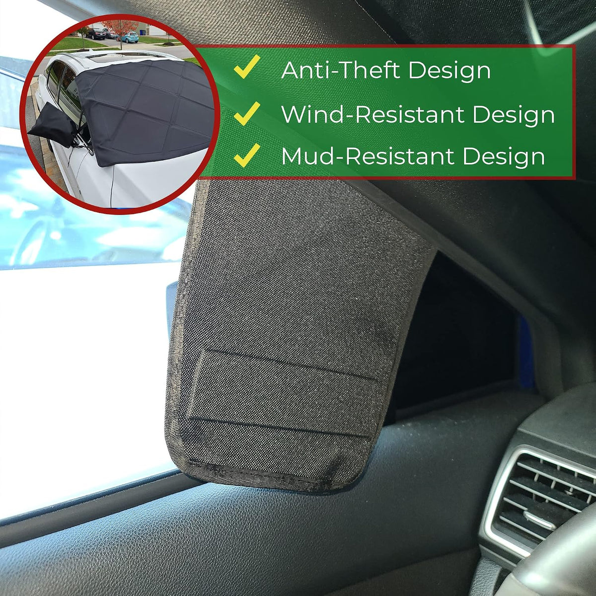 Autotech Park Snow Windshield Cover Compatible with 2011-2019 Ford Explorer, Custom-fit Windshield Cover for Snow, Ice and Frost, Comes with Rear Mirror Cover