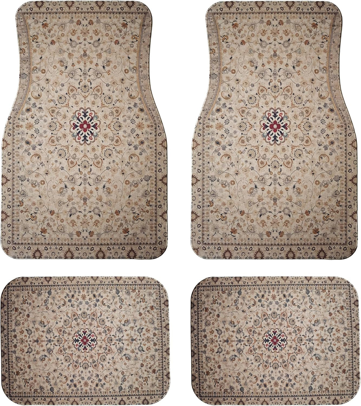 Vintage Persian Car Floor Mats Universal Cream Floral Set