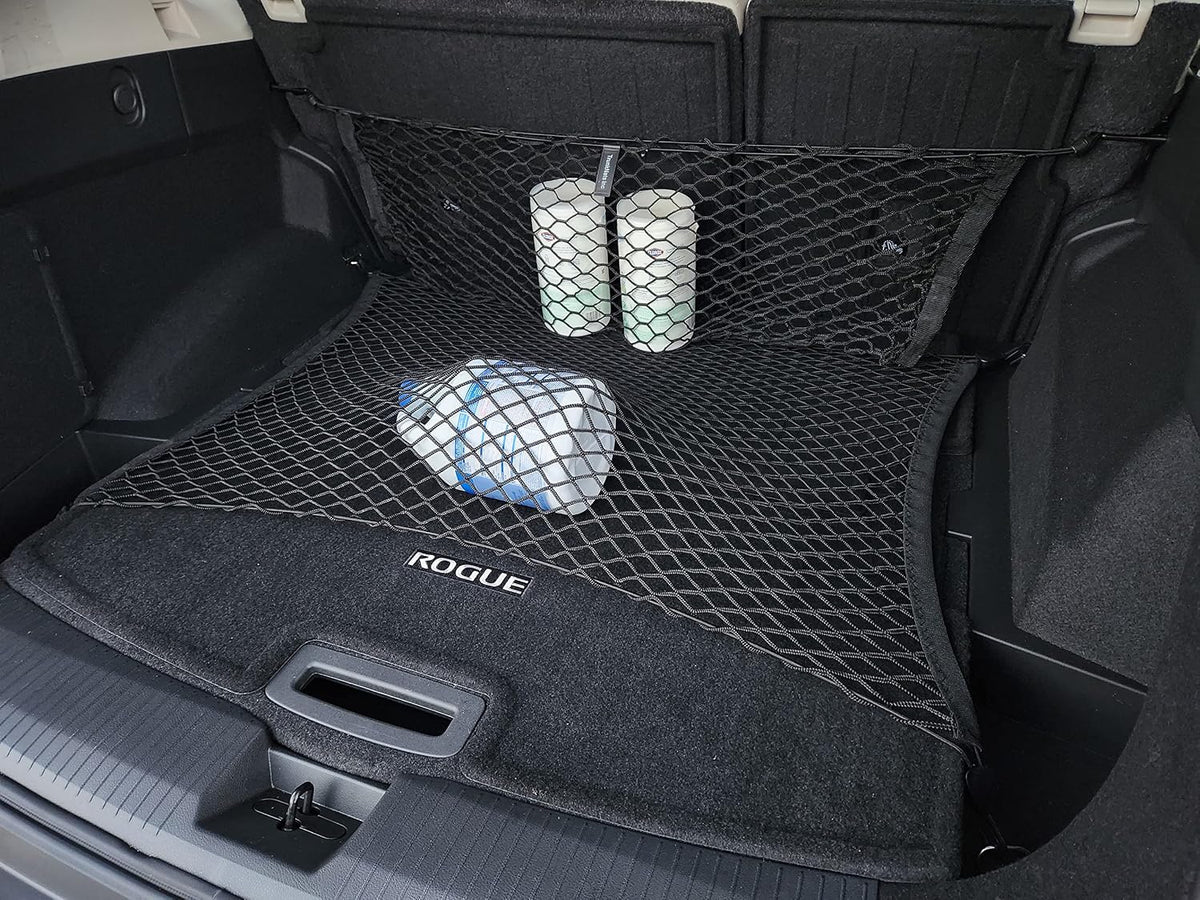Floor + Back Seat Style Automotive Elastic Trunk Mesh Cargo Net for Nissan Rogue 2021-2026 - Premium Trunk Organizer and Storage - Luggage Net for Crossover - Best Car Organizer for Nissan Rogue