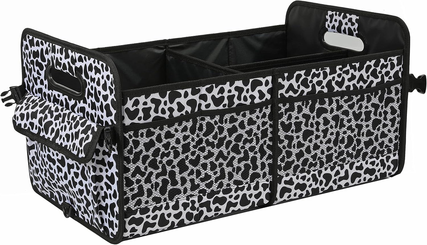 AOKJOY Car Trunk Organizer Car Storage Organizer Collapsible Multi Compartment Car Organizer Adjustable Straps Car Organizer for SUV(Cow)