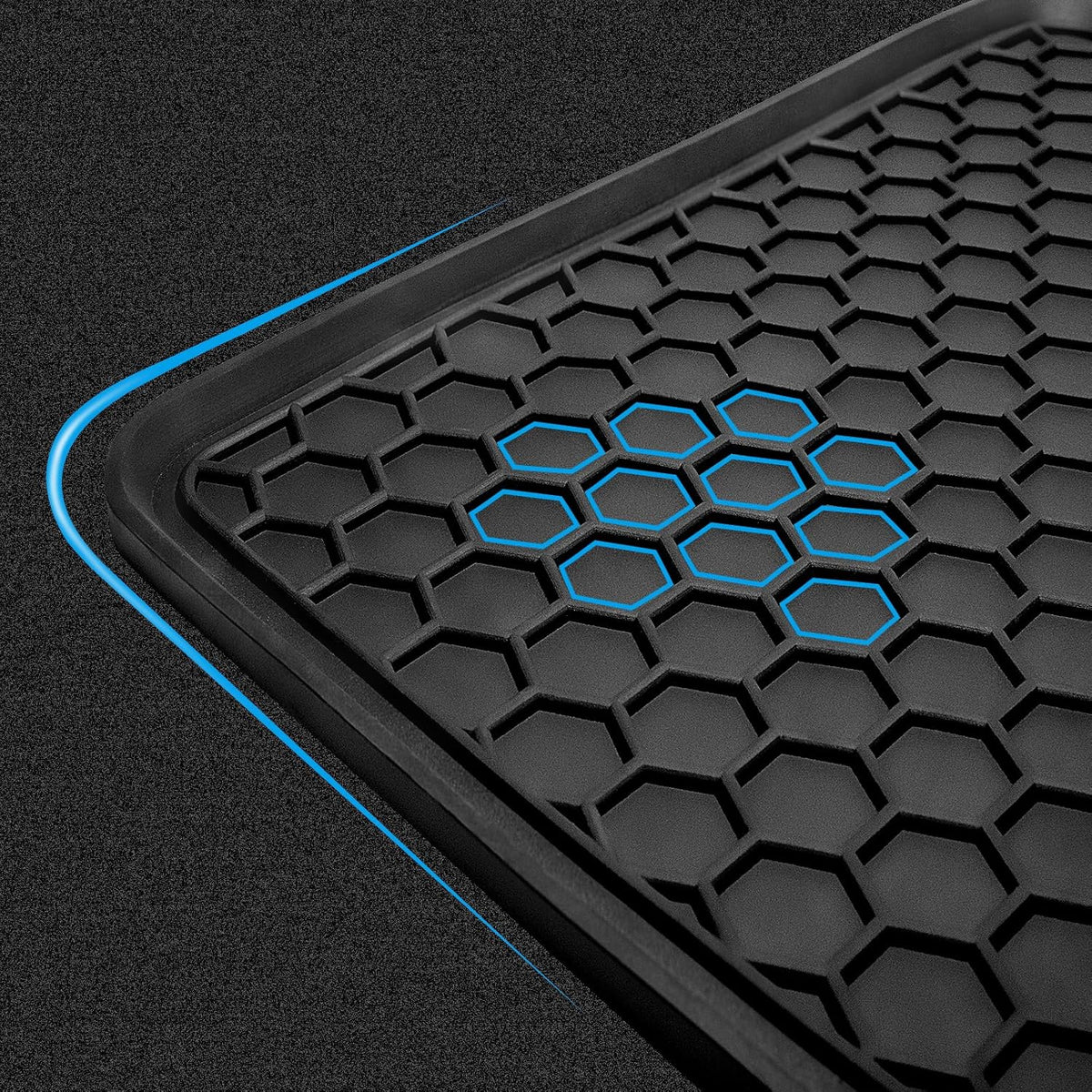 Spurtar for Tesla Model 3 Floor Mats 2017-2026, Automotive Rubber Floor Mat | Car Floor Mats with 3D Extended Edge, Honeycomb Design, Front & Rear All-Weather Protector, 3 Pack Black, Anti-Slip Backing