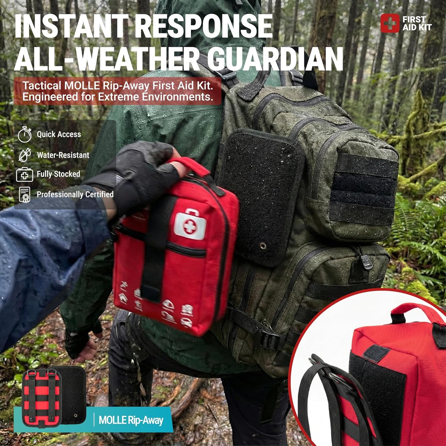 556 Piece Premium Large First Aid Kit, Survival Medical Bag with Labelled Compartments, Workplace Essential for Home & Sports, Molle Tactical Rip-Away Design, First Responders' Choice for Trauma