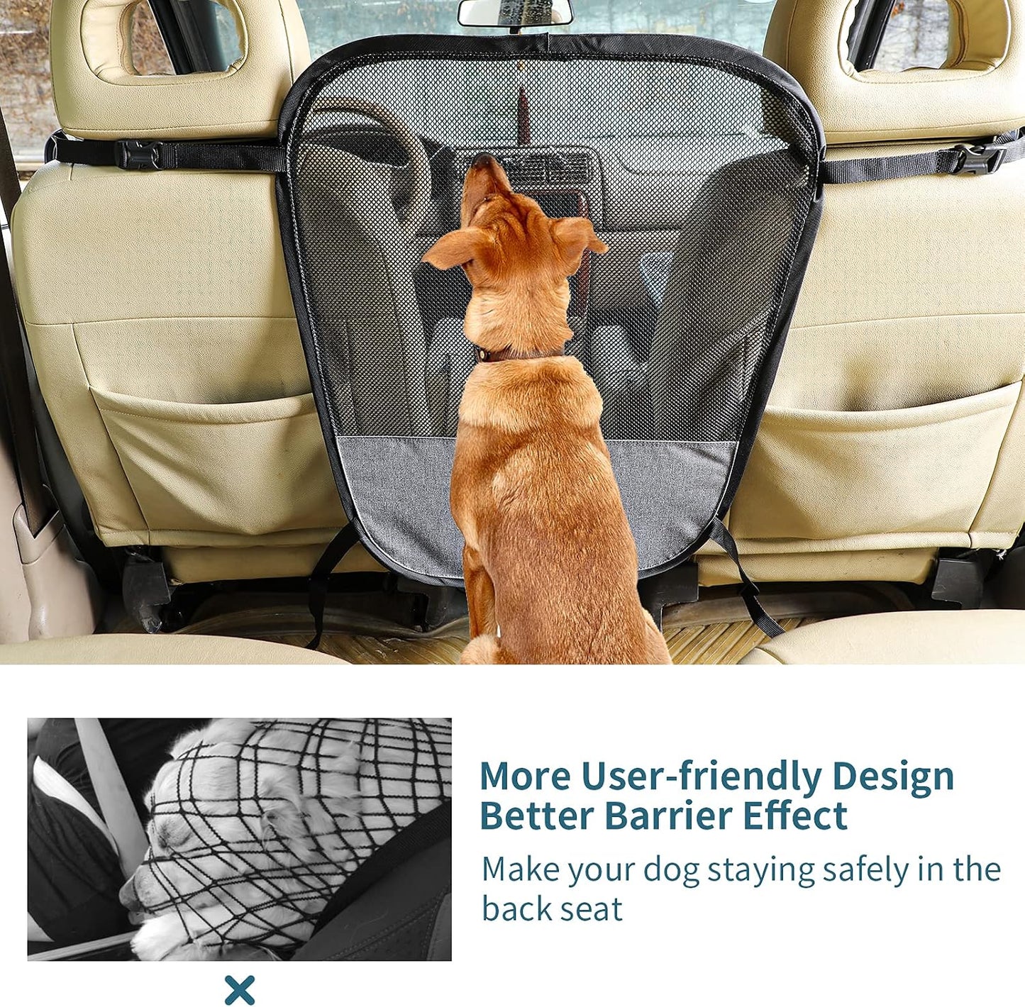 Petsfit Dog Car Barrier Vehicle Pet Barrier Backseat Mesh Dog Car Divider Net with Adjusting Rope and Hook Suitable for SUV Pickup and Small Cars