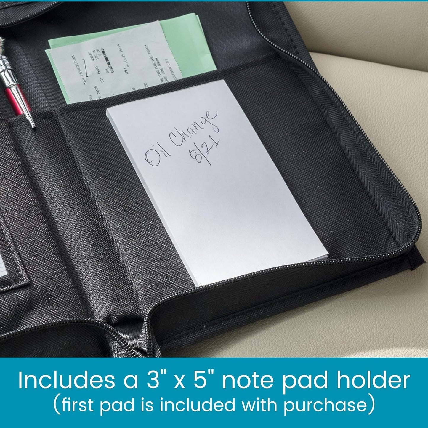 High Road Car Glove Box Organizer, Registration and Insurance Document Holder and Car Manual Holder with Flexible Secure Zippered Case and Note Pad
