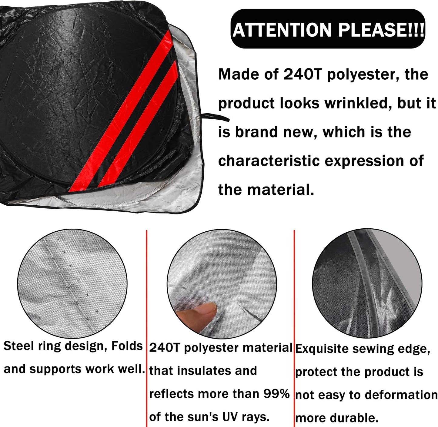 Front Windshield Sun Shade Fit for Dodge Charger Challenger Durango Journey Universal Fit to All Dodge Cars Foldable Sun Visor Protector Custom Fit Dodge Window Sunhade (Black)