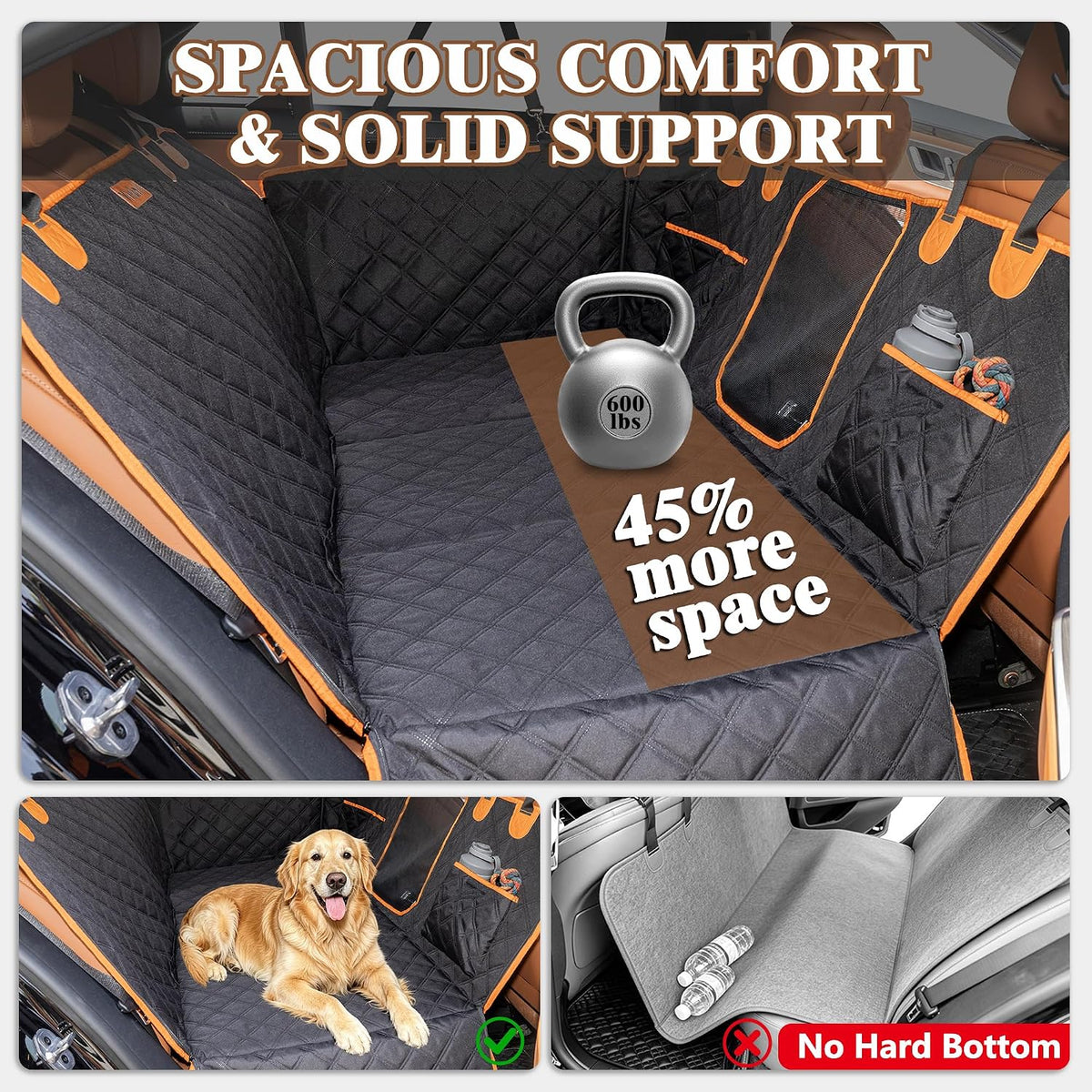 Dog Car Seat Cover for Back Seat – 900D Oxford Heavy Duty Hard Bottom Extender, Waterproof Dog Hammock with Mesh Window, Joint-Friendly Sponge Pad, Supports 600LBS – Fits Sedan/SUV