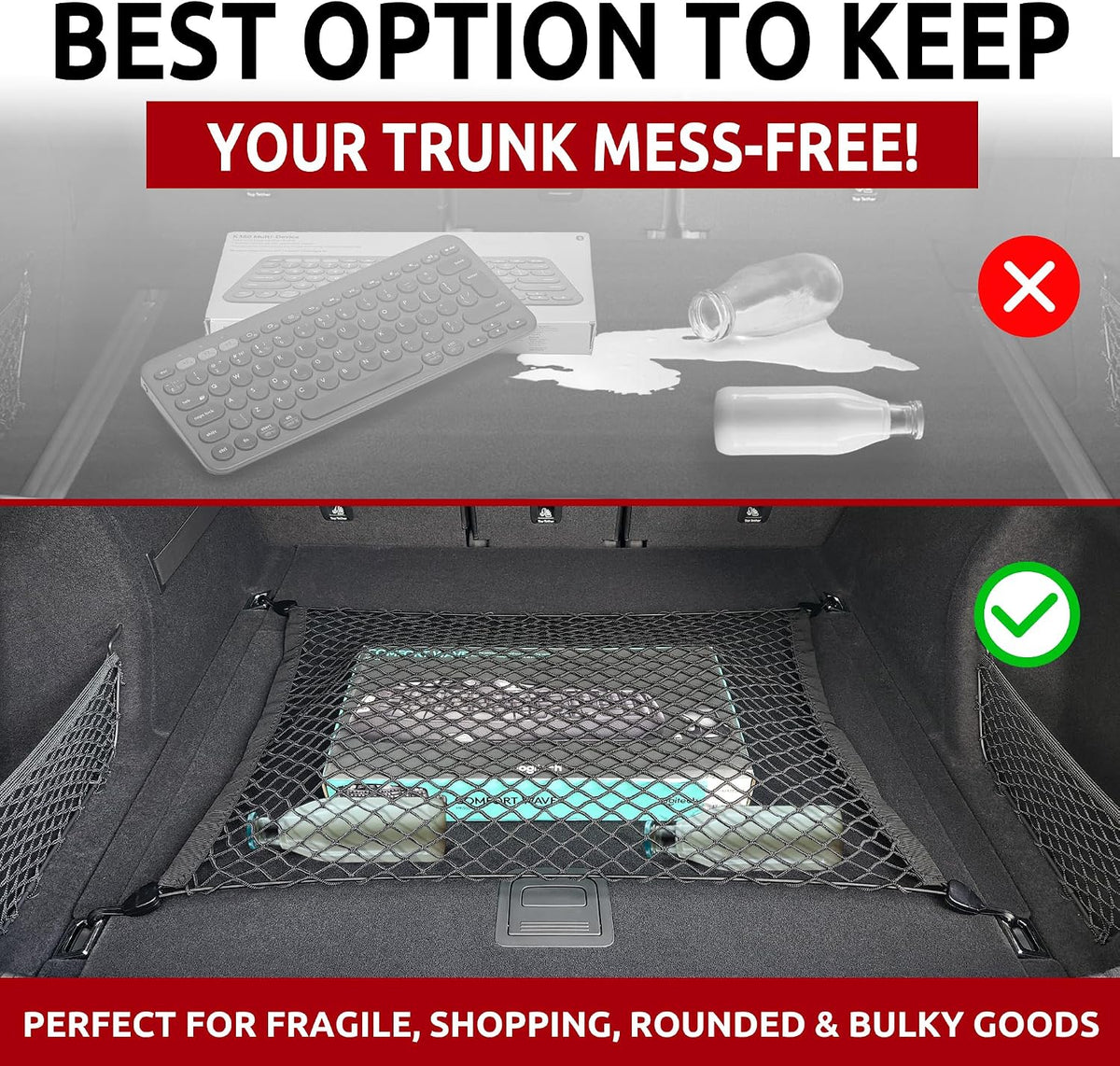 Floor Style Automotive Elastic Trunk Mesh Cargo Net for Audi Q5 Premium Prestige 2018-2025 - Premium Trunk Organizers and Storage - Luggage Net for SUV- Best Car Organizer for Audi Q 5