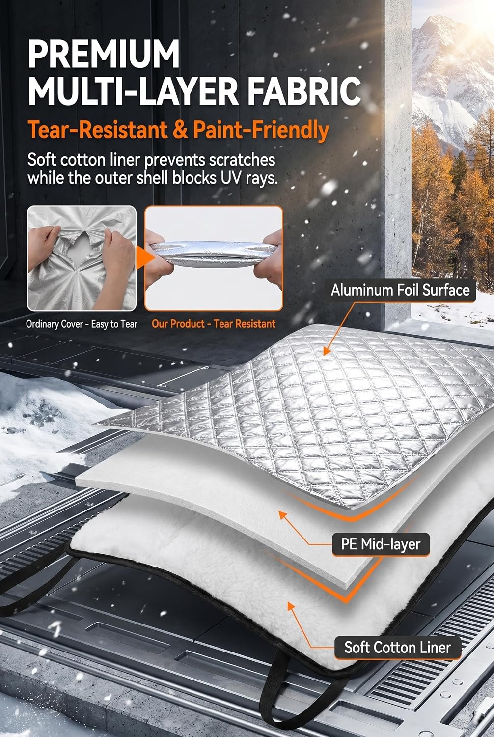 Half Car Cover, Windshield Cover for Ice & Snow, Snow Shield Car Covers, Aluminum Foil Heat Block Sunshade Hood Covers, Universal for Most Cars, SUVs, Trucks 79X59 Inch (Silver)