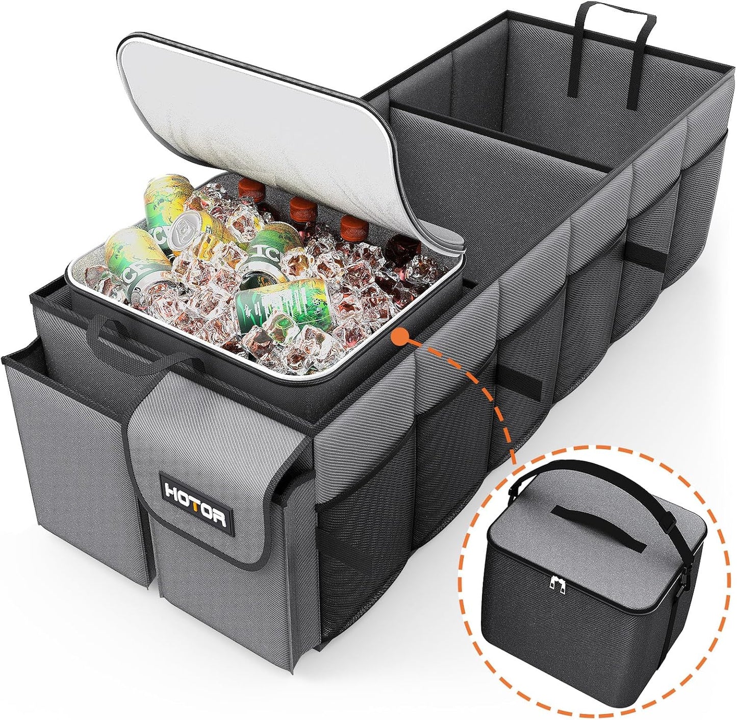 HOTOR Trunk Organizer, Sturdy Foldable with Cooler for Car & SUV, 3 Compartments, Blue, 30.90”×12.60”×10.63”