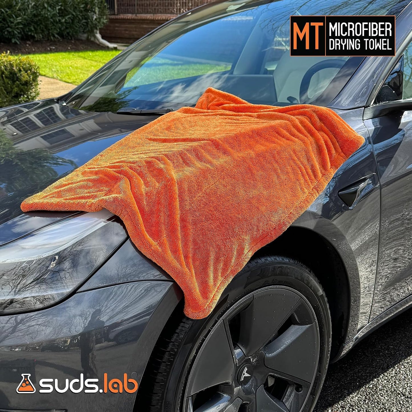 Suds Lab Large Microfiber Drying Towel (24 in x 35 in) Car Exterior Cleaning and Detailing Cloth, Safe On Plastic Trim, Glass, Carbon Fiber, Paint