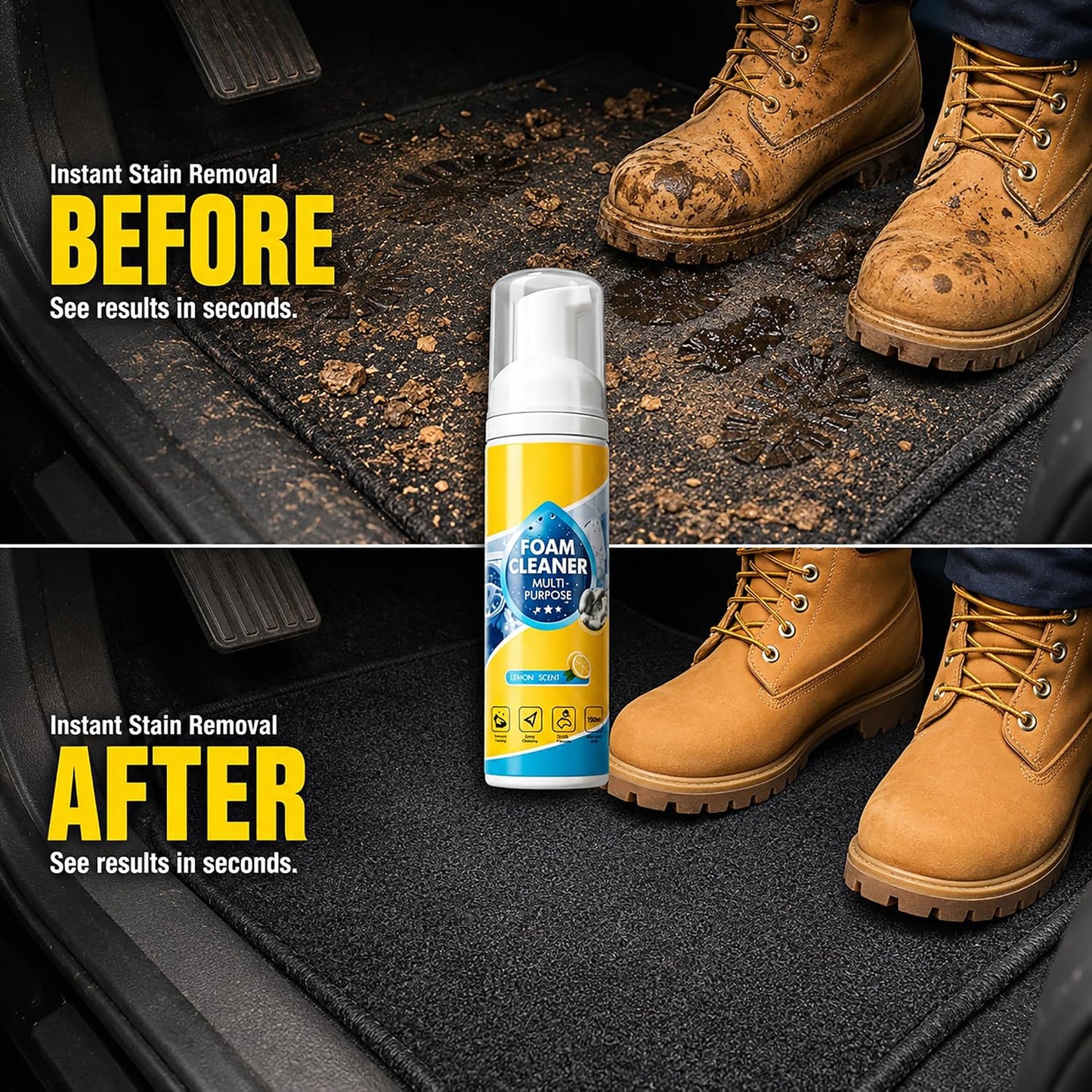 4-in-1 No-Rinse Foam Cleaner, Auto Go Foam Cleaner Multi Purpose All Purpose Spray for Interior Car &amp; Sneaker Cleaner, Car Seat, Upholstery, Sofa, Kitchen, Bathroom, Tile, Home, Fabric &amp; Home Care