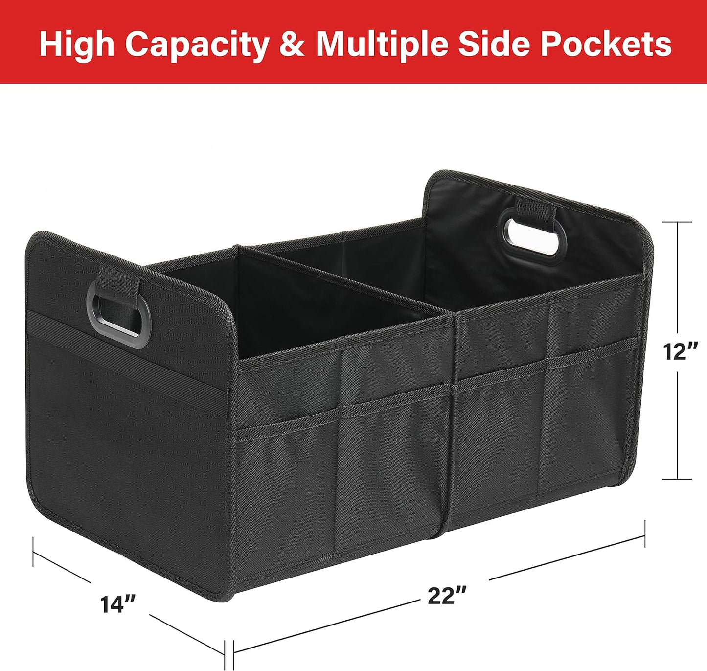 Simple Deluxe Trunk Organizer for Car/SUV, Collapsible 600D Waterproof Oxford Polyester 50L Storage Box, 2 Compartments Multipurpose Travel Accessories, Anti-slip & Leak-proof, Black