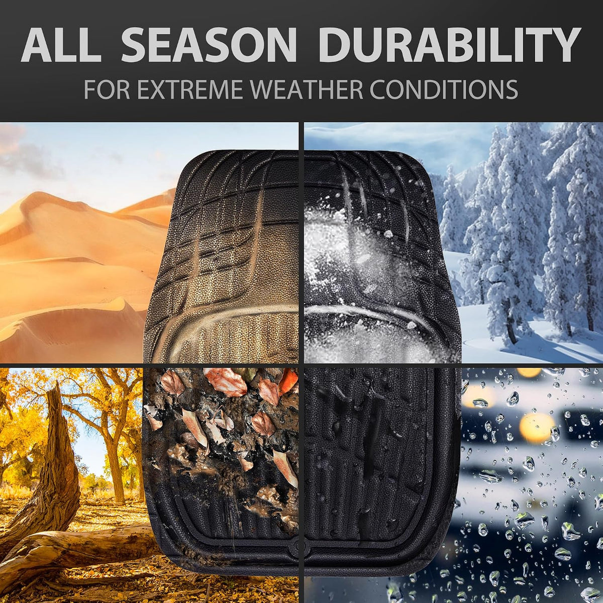 CAR PASS Leather Car Floor Mats -3D Waterproof All Weather Season, Universal Trim to Fit & Anti-Slip Burr Bottom Safety & Light Easy Clean Install for SUV Truck Auto & Durable Luxury (Black)