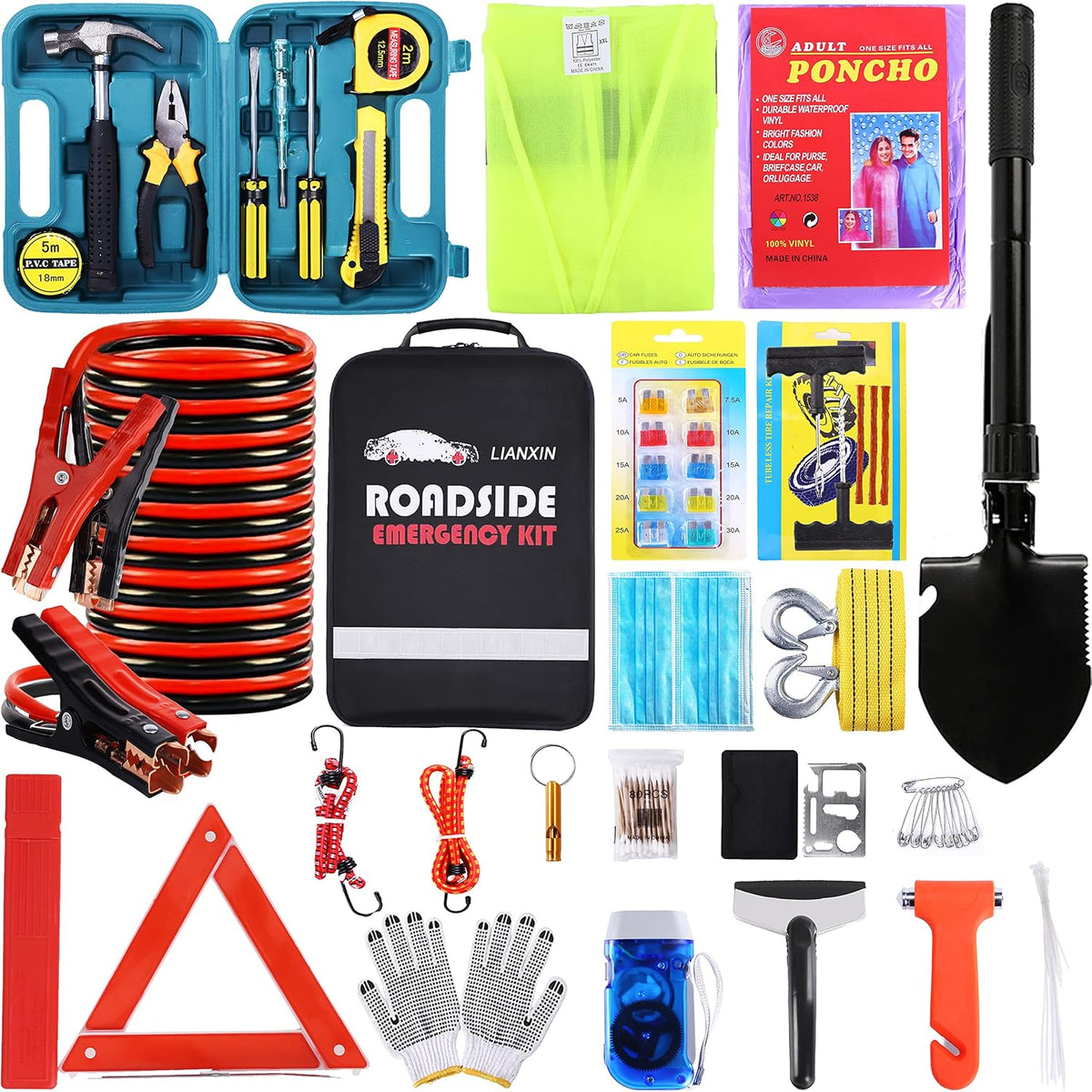 Roadside Emergency Car Kit, Safety Car Kit,with Jumper Cables emergency kit
