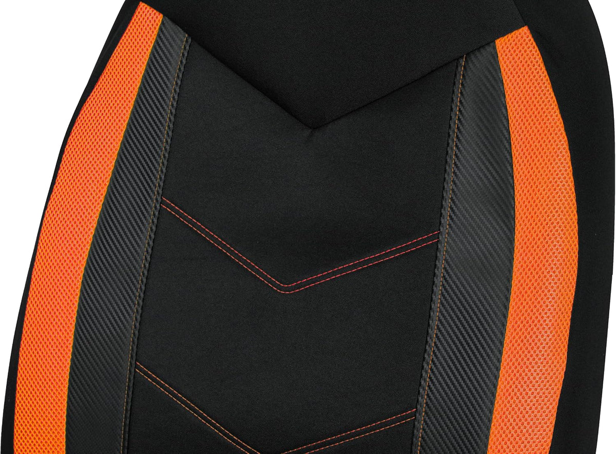 PIC AUTO High Back Front Car Seat Covers - Sports Carbon Fiber Mesh Design, Two Front Set, Airbag Compatible, Universal Fit for Most Cars (Orange)