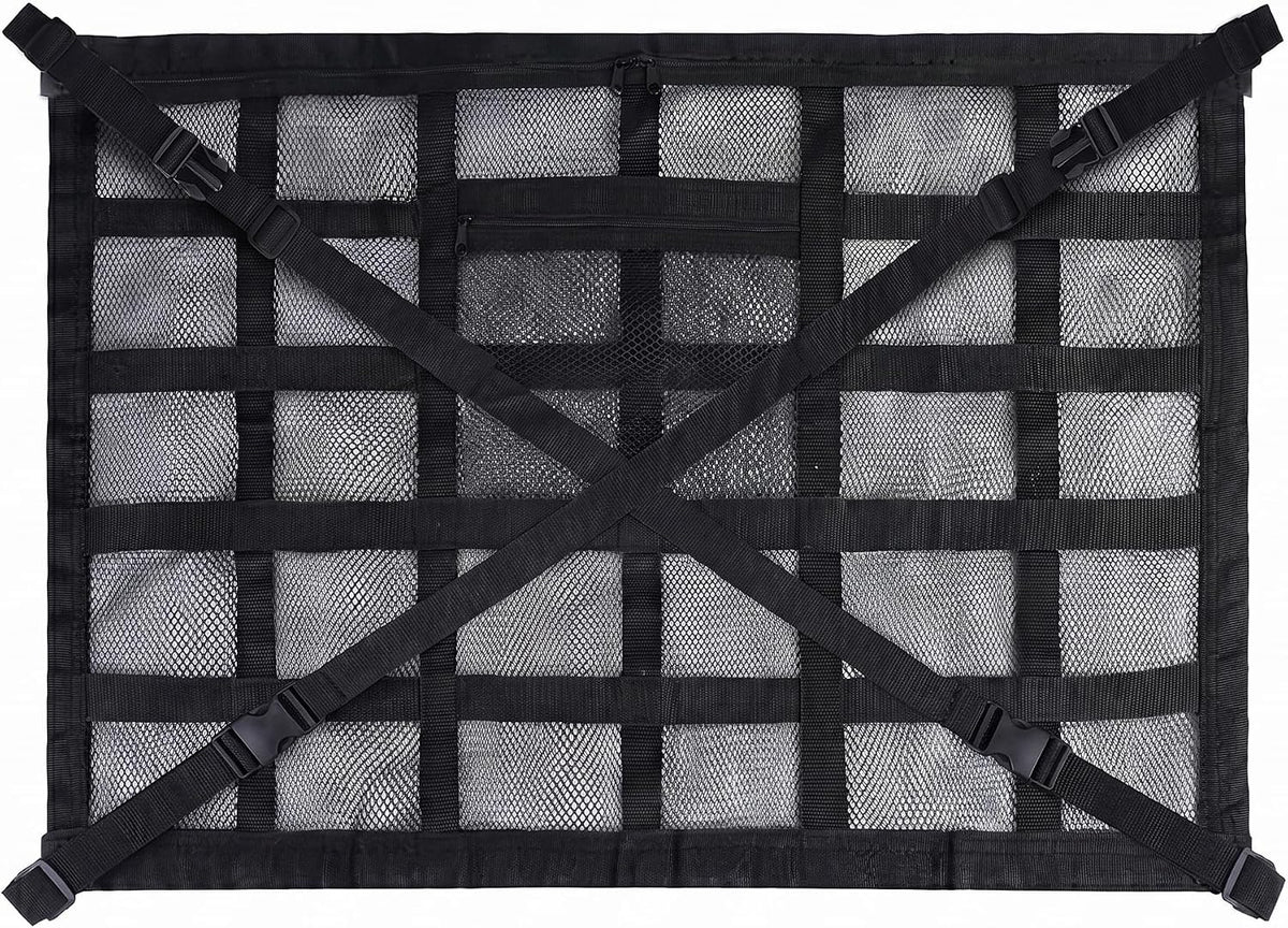 1 PC Car Ceiling Cargo Net, Double Layer Mesh Roof Storage Bag, 31.5" x 21.6" Overhead Organizer with 4 Straps, Universal for Most Cars, Trucks, SUVs (Black)