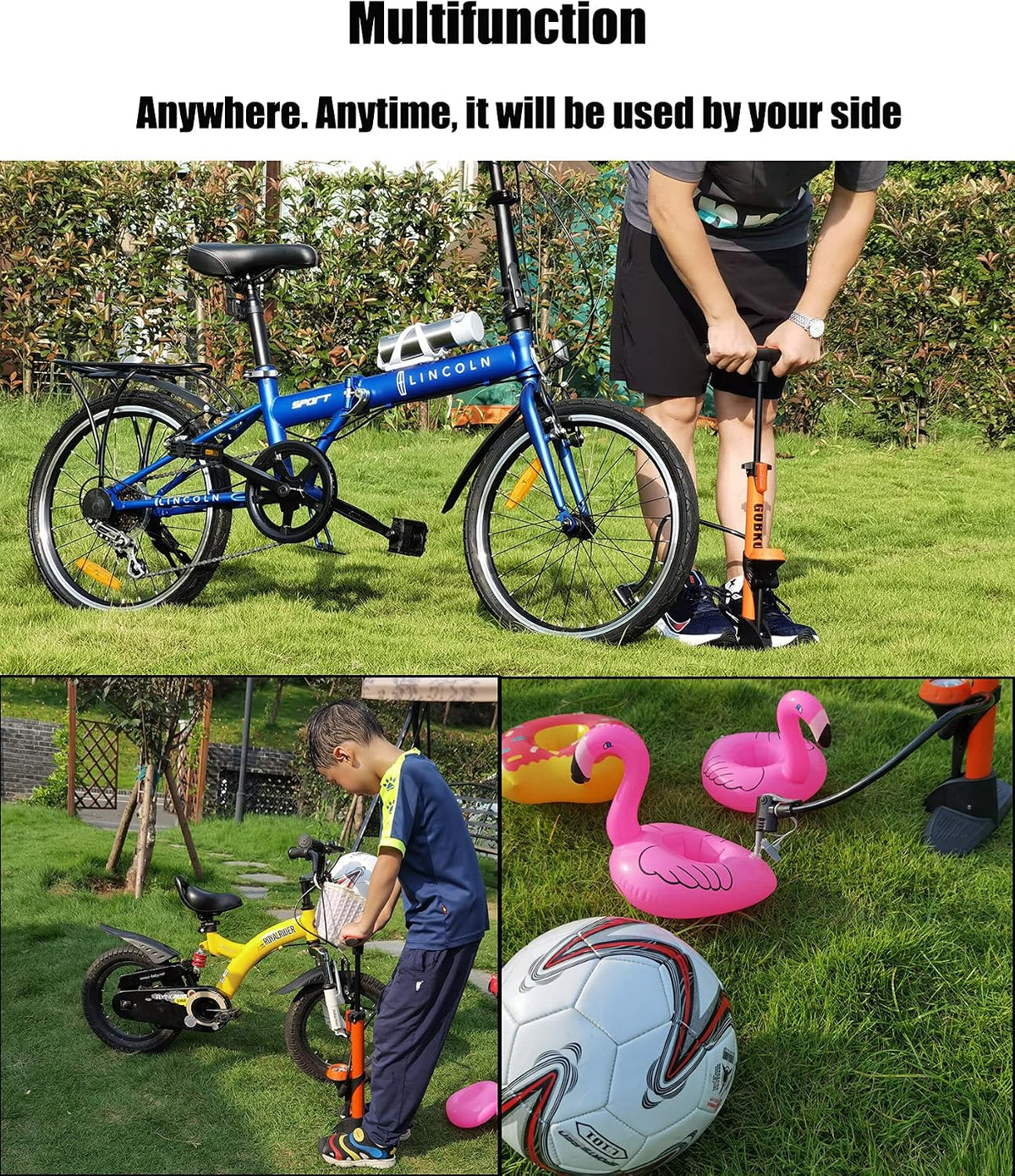 GOBKO Bike Pump with Gauge,Bicycle Floor Pump for Presta and Schrader Valves Bike Tire Pumps Inflator High Pressure 160PSI & 11BAR Portable Air Pump for Road Bike Car MTB Sports Balls
