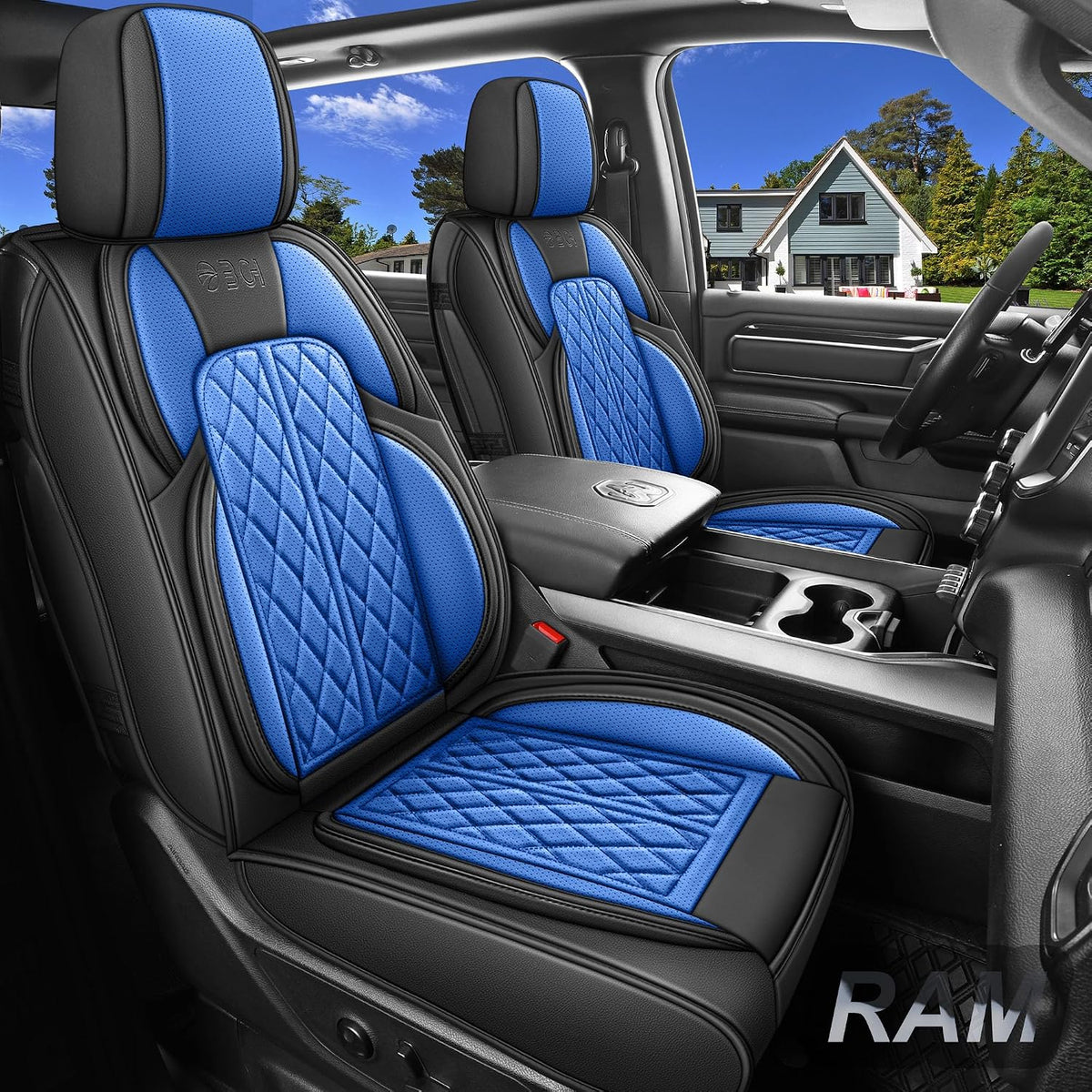 Car Seat Cover Custom Fit for Dodge Ram 1500 2500 3500 2002-2026 Faux Leather Seat Cover Set Compatible with Crew Quad Regular Cab Pickup Truck Cushions (Black, Front Seat)