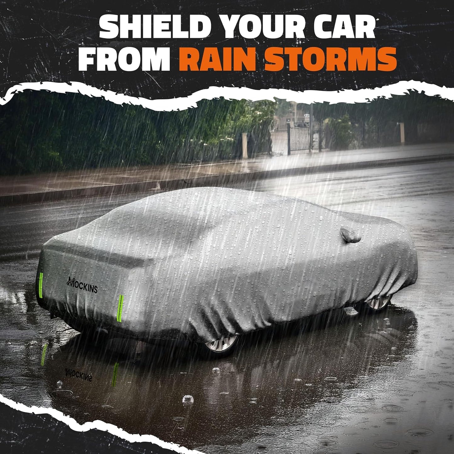 Mockins 200"x75"x60" 190T Polyester Soft Large Car Cover for Sedan Defense | Outdoor & Indoor Car Covers for Automobiles with Buckle Strap| Full Exterior Covers for Snow, Frost, UV, Dust & Light Rain