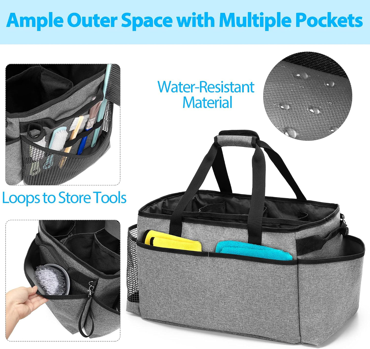 HODRANT Extra-Large Cleaning Caddy with Handles & Multi Pockets | Large Capacity Tote Bag for Cleaning Tools & Products Storage, Cleaner Organizer for Car, Home & Housekeeping Work, Gray