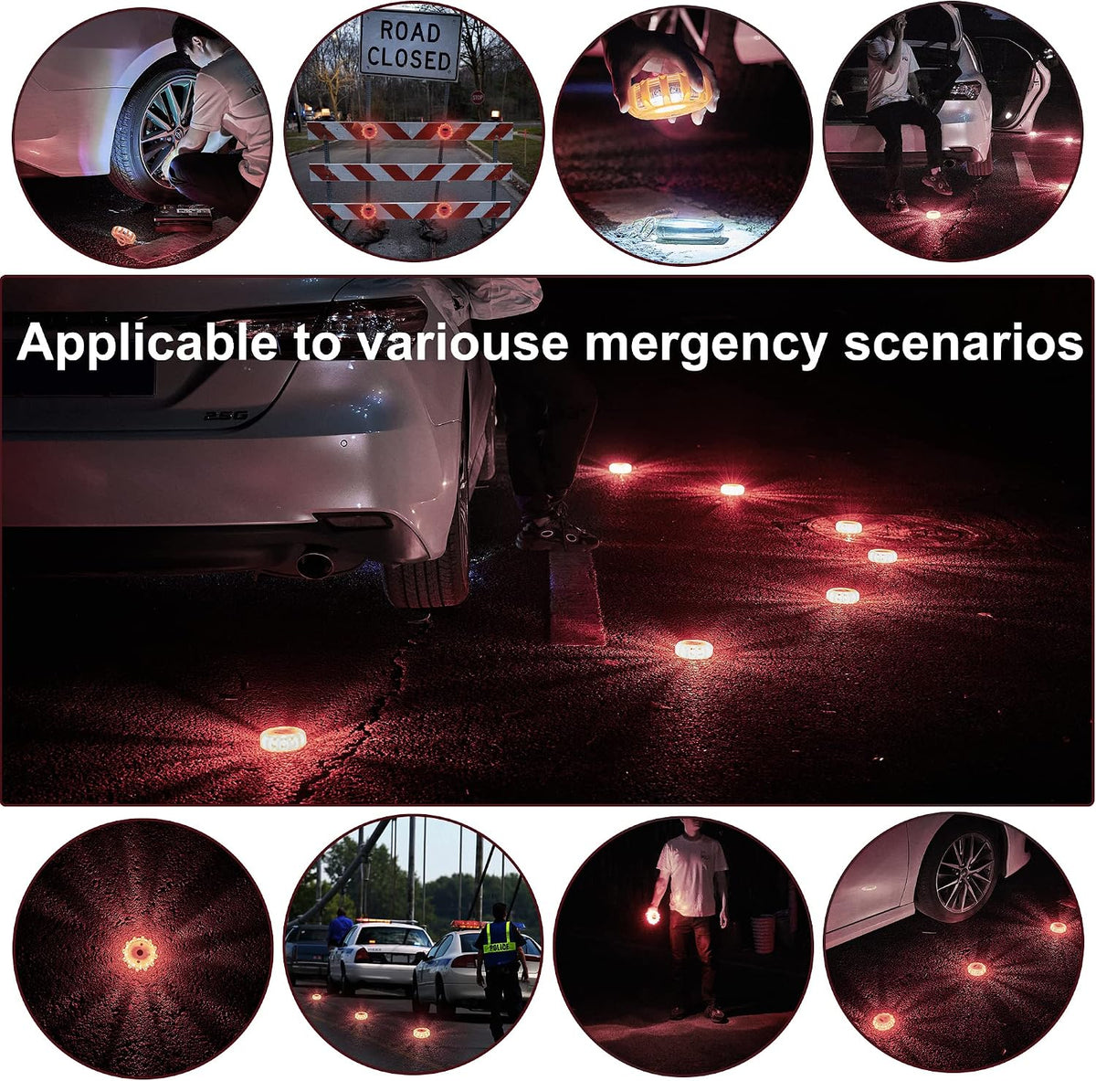 12 Pack LED Road Flares, Type-C Rechargeable Magnetic Safety Kit