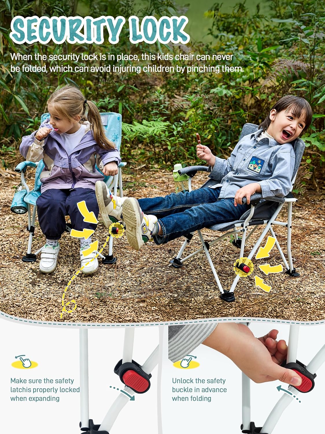 EVER ADVANCED Kids Camping Chairs with Cup Holder, Padded Folding Camping Chair Outdoor with Safety Lock, Carry Bag, Lightweight Portable Camp Chairs for Beach, Balcony, Patio, Supports 150lbs, Grey