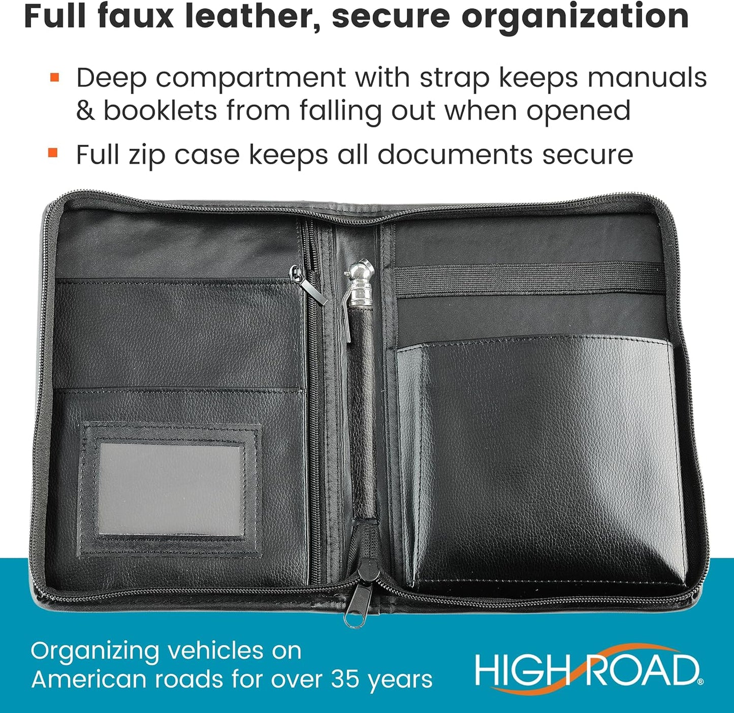 High Road Car Owners Manual Case and Glove Compartment Document Holder - Pebbled Faux Leather Glove Box Organizer for Car, SUV, Truck