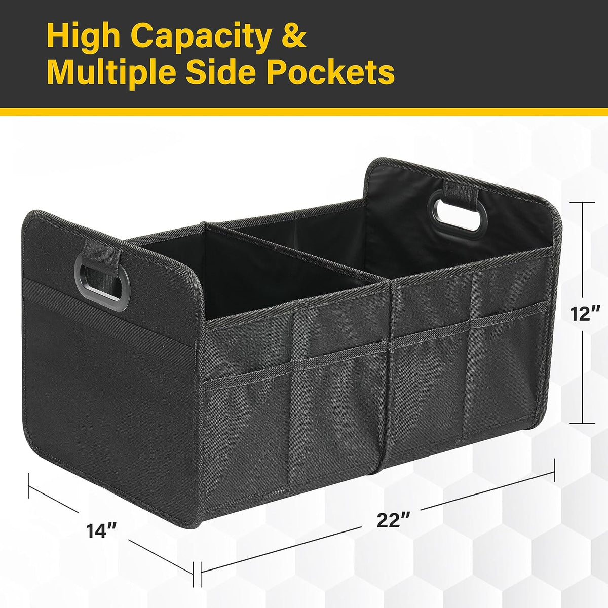 YSSOA Trunk Organizer for Car/SUV/Truck, Collapsible 2 Compartment Automotive Storage Box, 600D Waterproof Oxford Polyester 50L Travel Accessories, Anti-slip & Leak-proof, Black, 2 Pack