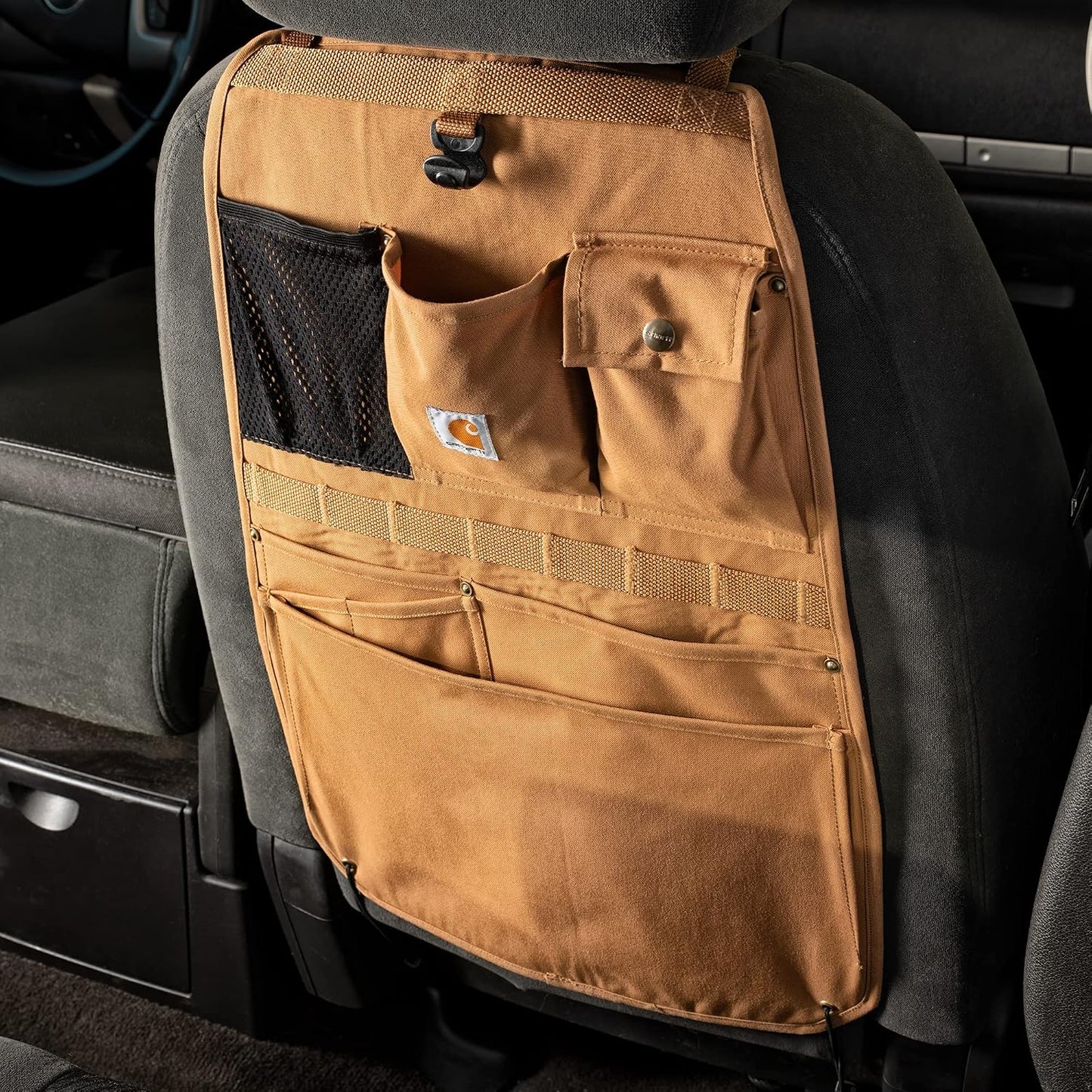Carhartt Universal Nylon Duck Automotive Seat Back Organizer, Organization for Work and Kids, Gravel