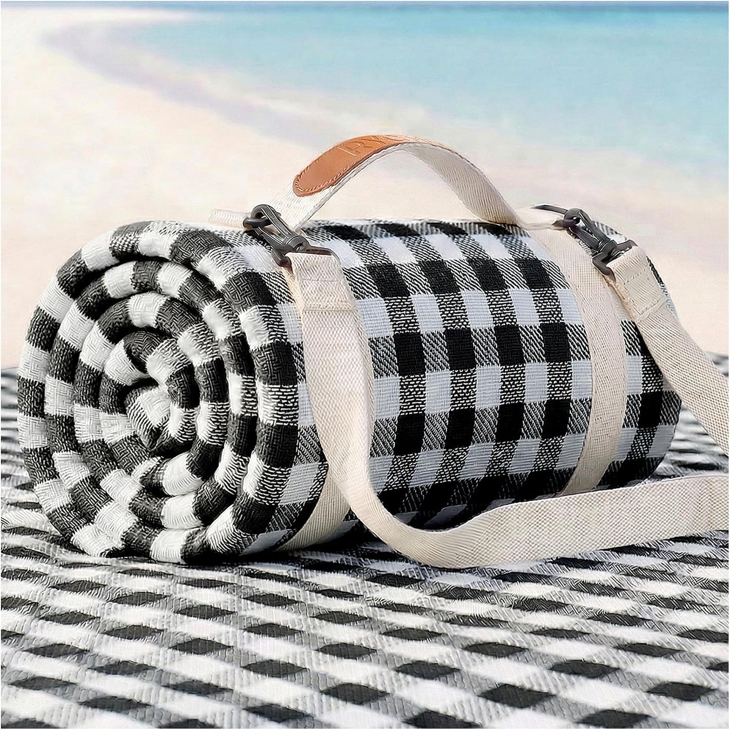 RYCHIC Waterproof Beach Blanket Picnic Camping Mat Rug Extra Large Portable Umbrella Wagon Folding Pop Tent Sun Shelter Shade Canopy Ball Cart Anchor Fan Mesh Rubber Bag Tote Toallas Manta de Playa