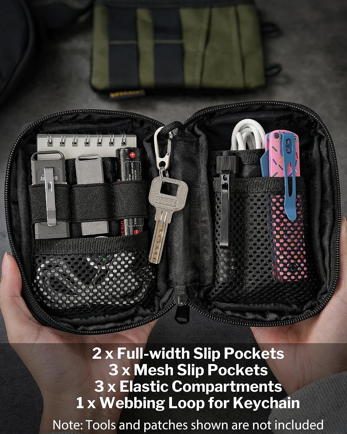 VIPERADE VE26 EDC Pouch Organizer with 11 Compartments, Small Tool Pouch with DIY Patches Area, EDC Pocket Organizer for Mutitools